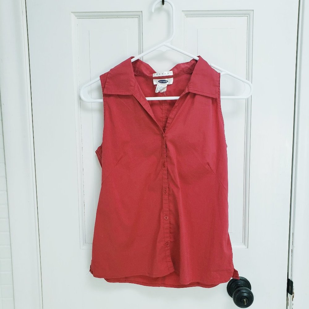 Old Navy Womens XS Sleeveless Button Down Shirt Coral Pink Stretch Top